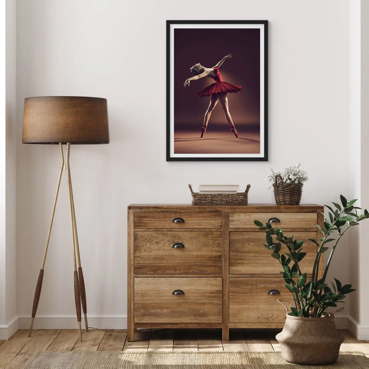 Pôster com moldura preta - Uma bailarina de vestido vermelho no palco - 50x70cm - Prima ballerina - Decoração de parede moderna para a sala de estar e quarto ARTTOR