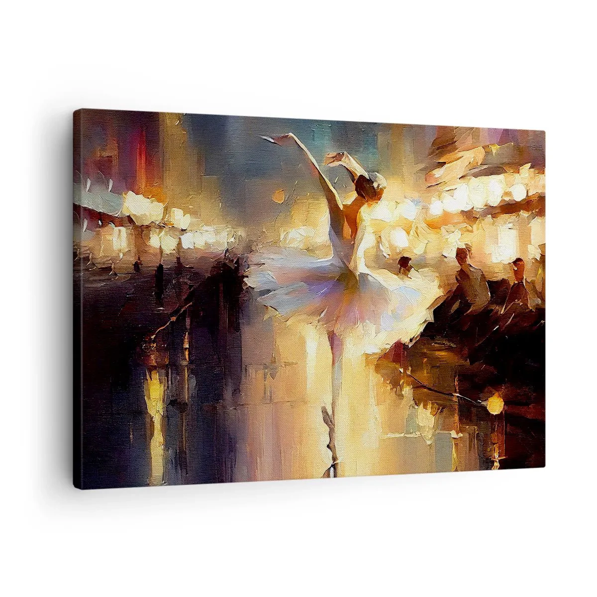 Quadro em tela - Uma bailarina dançando em frente a um palco iluminado - 70x50cm - Milagre na rua - Decoração de parede moderna para a sala de estar e quarto ARTTOR