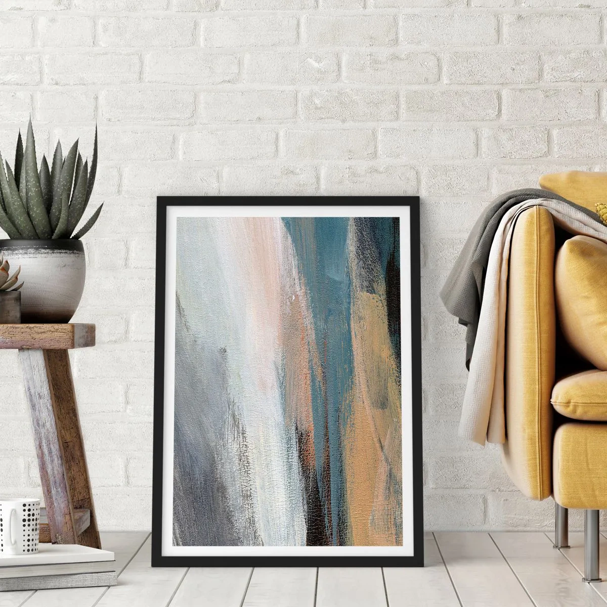 Pôster com moldura preta - Uma composição abstrata em cores suaves - 50x70cm - Abstração: paisagem do norte - Decoração de parede moderna para a sala de estar e quarto ARTTOR