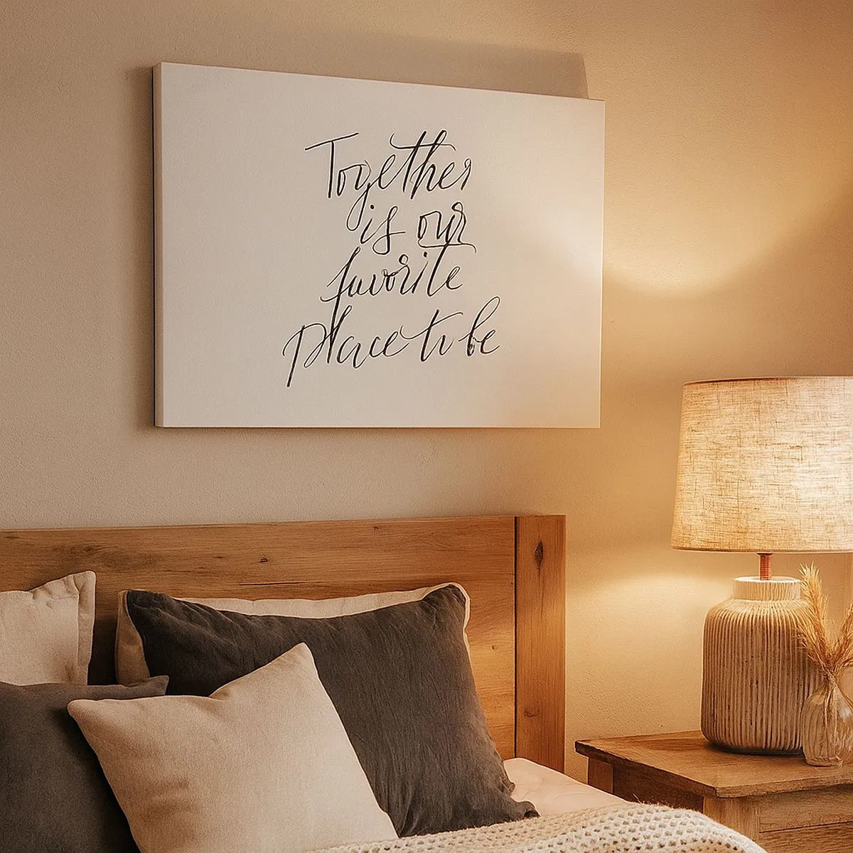 Quadro em tela - Inscrição tipográfica em estilo elegante sobre fundo branco - 70x50cm - Também sente isso? - Decoração de parede moderna para a sala de estar e quarto ARTTOR