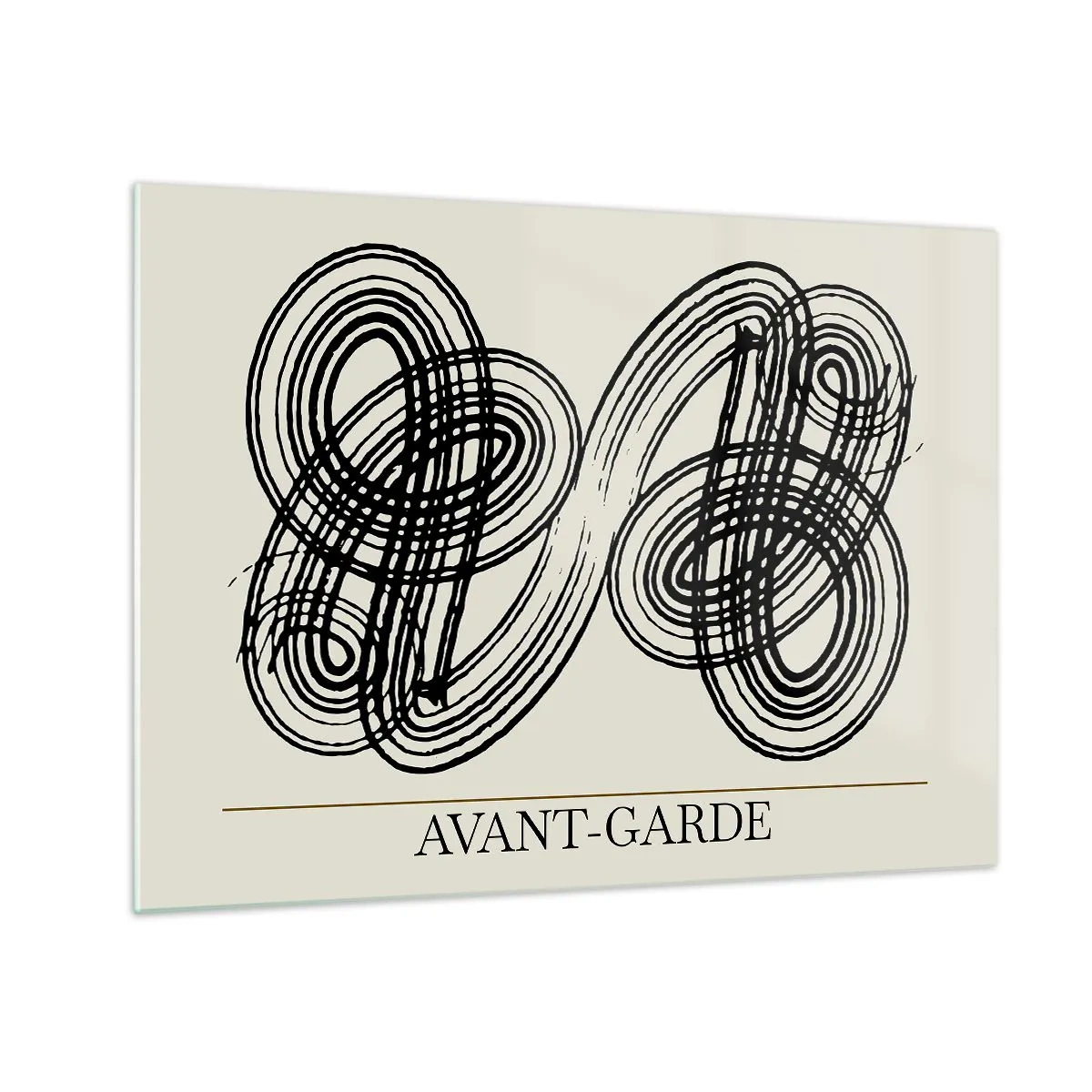 Quadro em vidro - Loops e linhas pretas de vanguarda sobre fundo claro - 70x50cm - Saiu espontaneamente - Decoração de parede moderna para a sala de estar e quarto ARTTOR