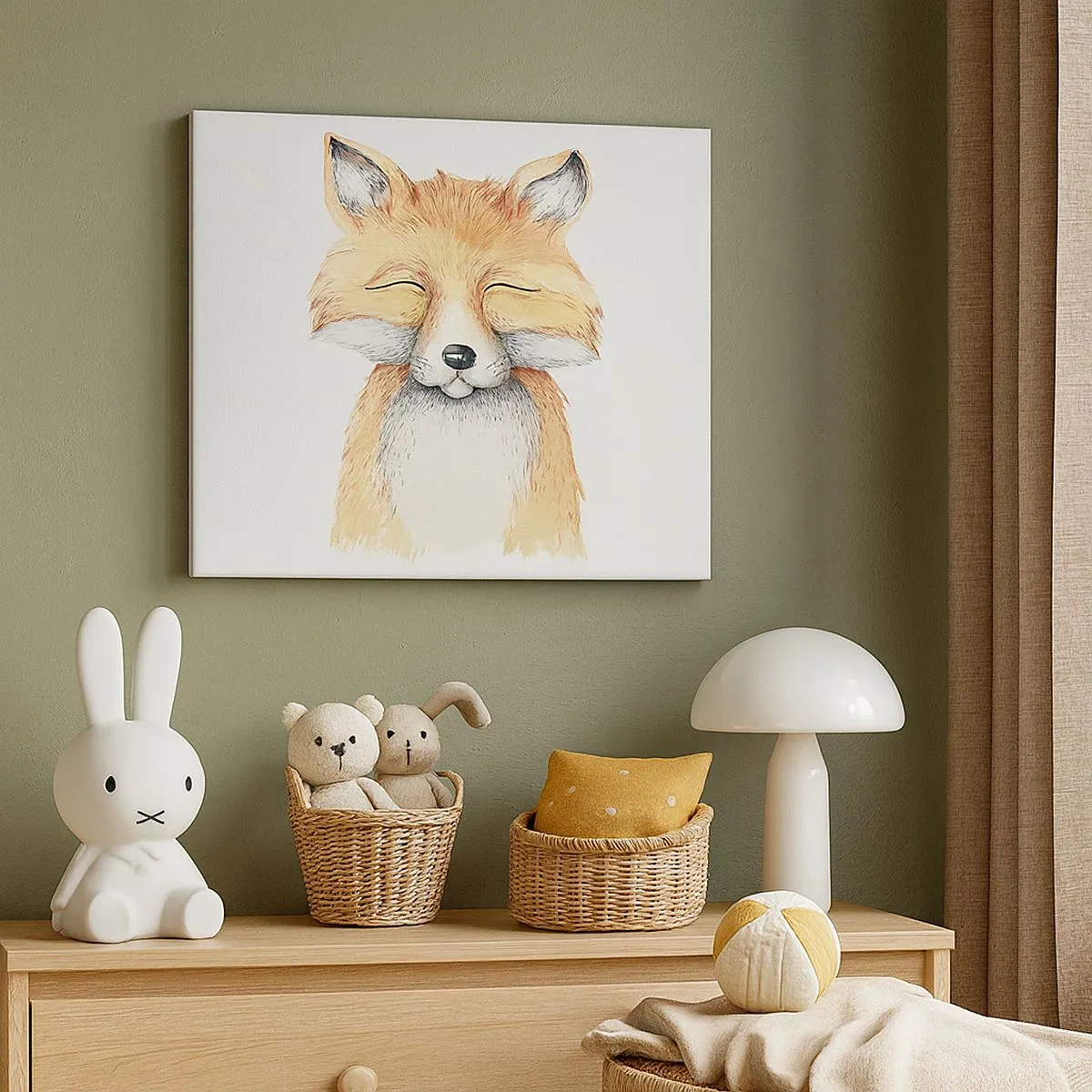 Quadro em tela - Uma raposa em aquarela com um sorriso em estilo minimalista - 70x50cm - Humor de raposa - Decoração de parede moderna para a sala de estar e quarto ARTTOR