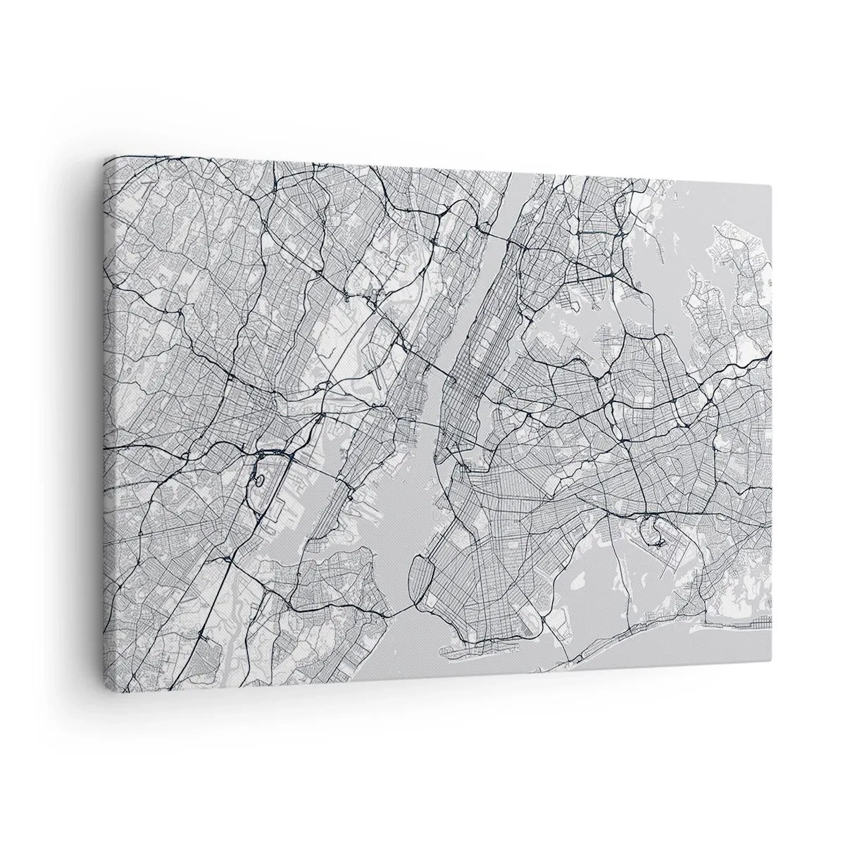 Quadro em tela - Um mapa da cidade em estilo minimalista sobre fundo cinza - 70x50cm - Anatomia de uma metrópole - Decoração de parede moderna para a sala de estar e quarto ARTTOR