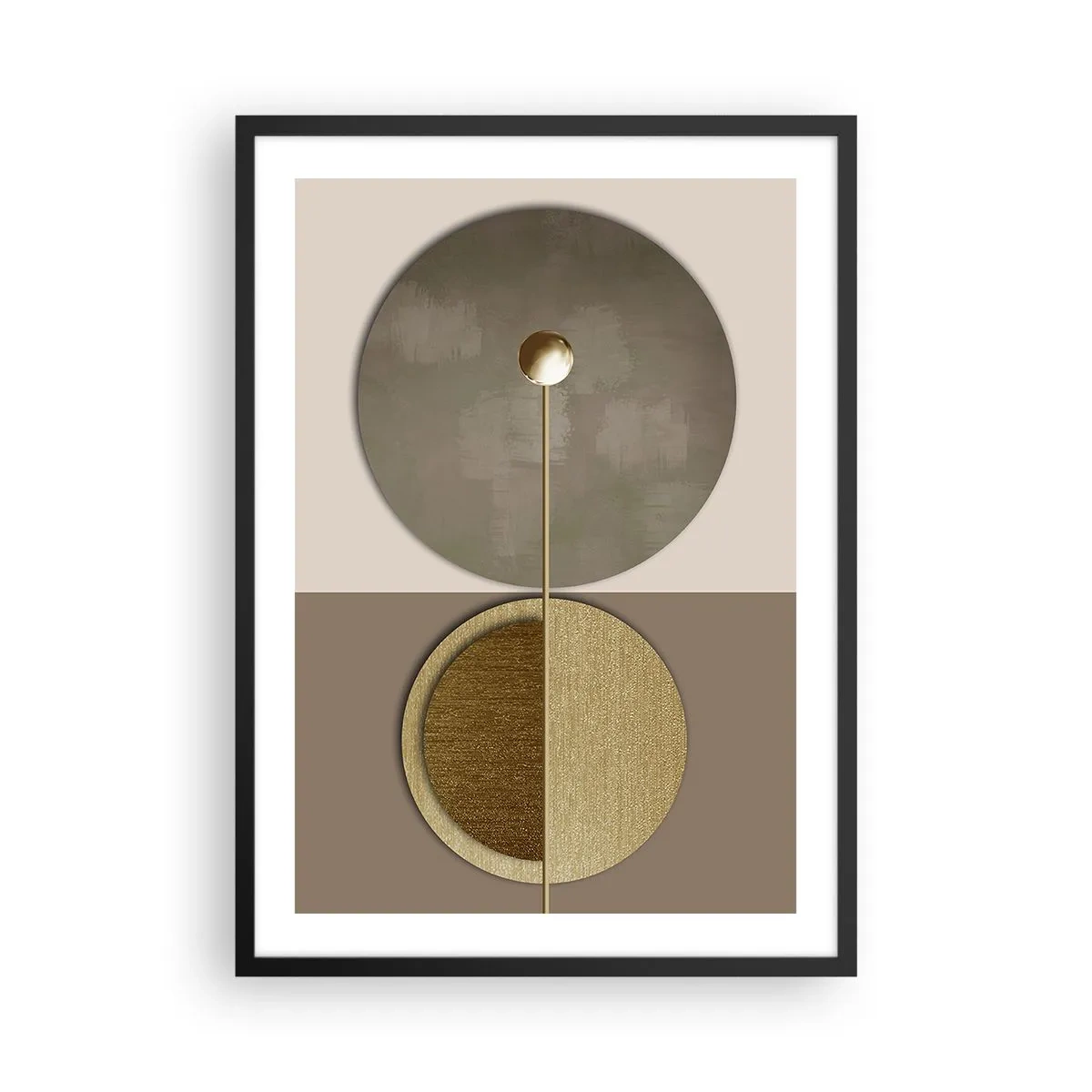 Pôster com moldura preta - Abstração geométrica moderna em tons de dourado e bege - 50x70cm - Equilíbrio perfeito - Decoração de parede moderna para a sala de estar e quarto ARTTOR