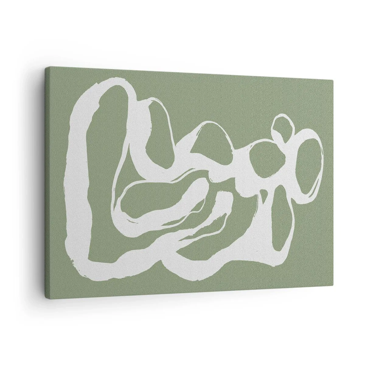 Quadro em tela - Formas orgânicas em branco sobre fundo verde - 70x50cm - A chamada do espaço - Decoração de parede moderna para a sala de estar e quarto ARTTOR
