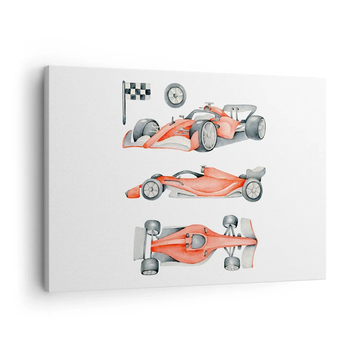 Quadro em tela - Um carro de corrida vermelho com uma bandeira quadriculada - 70x50cm - Persiga seu sonho - Decoração de parede moderna para a sala de estar e quarto ARTTOR