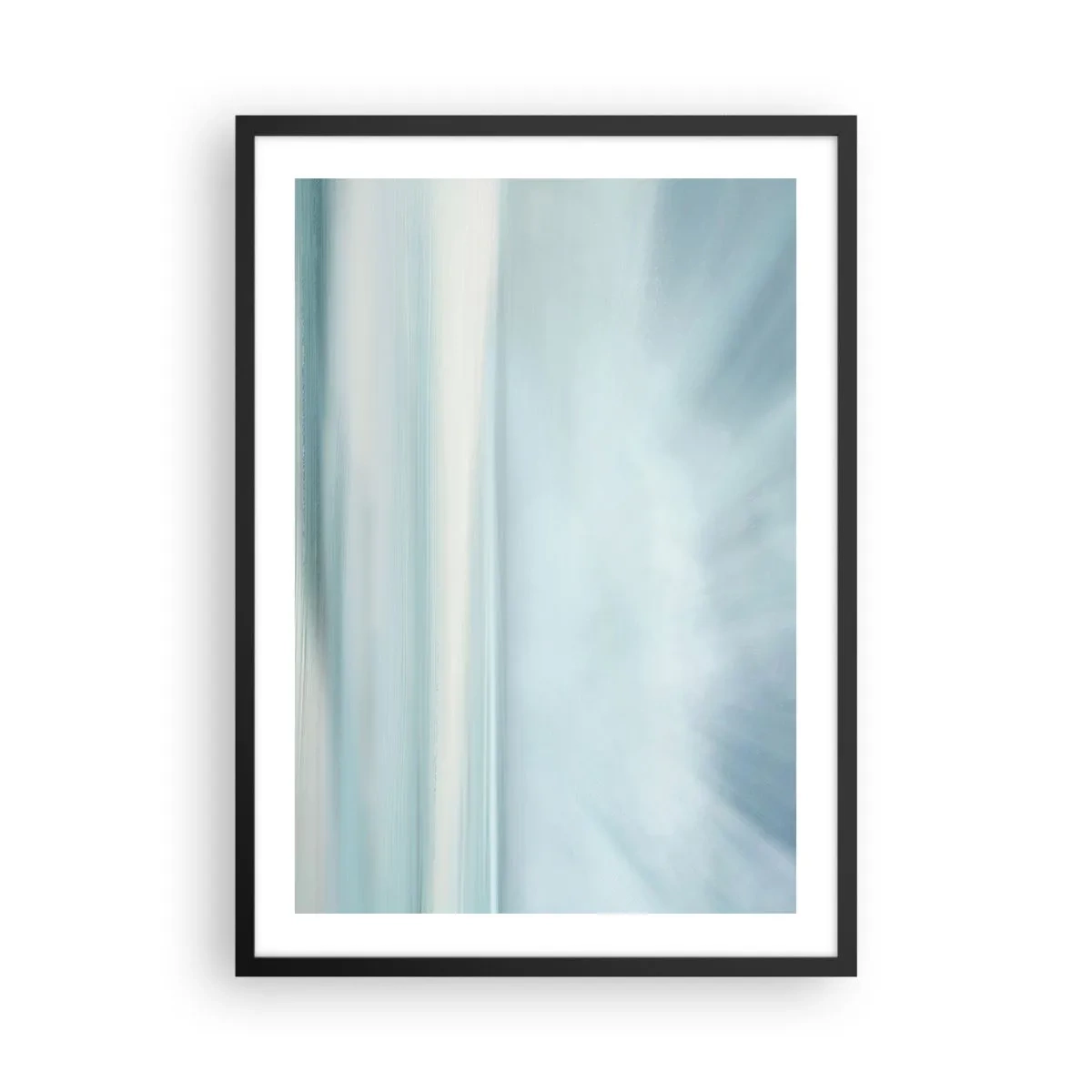 Pôster com moldura preta - Abstração sutil em tons de azul e branco - 50x70cm - Paz ao horizonte - Decoração de parede moderna para a sala de estar e quarto ARTTOR