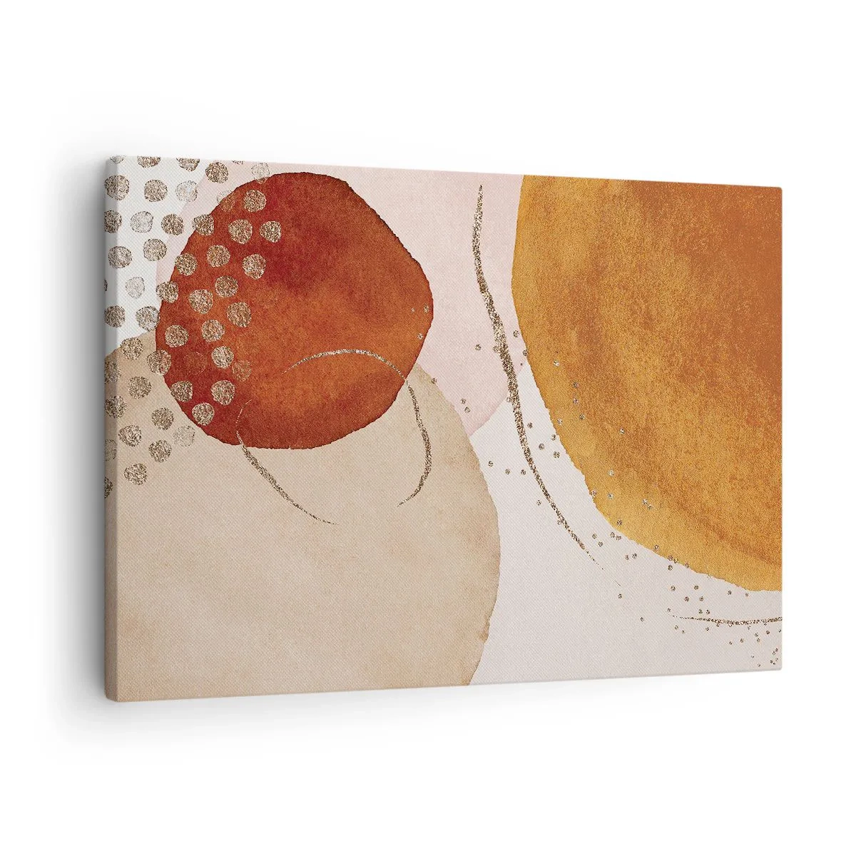 Quadro em tela - Formas abstratas em tons quentes de marrom e dourado - 70x50cm - Redondeza e movimento - Decoração de parede moderna para a sala de estar e quarto ARTTOR