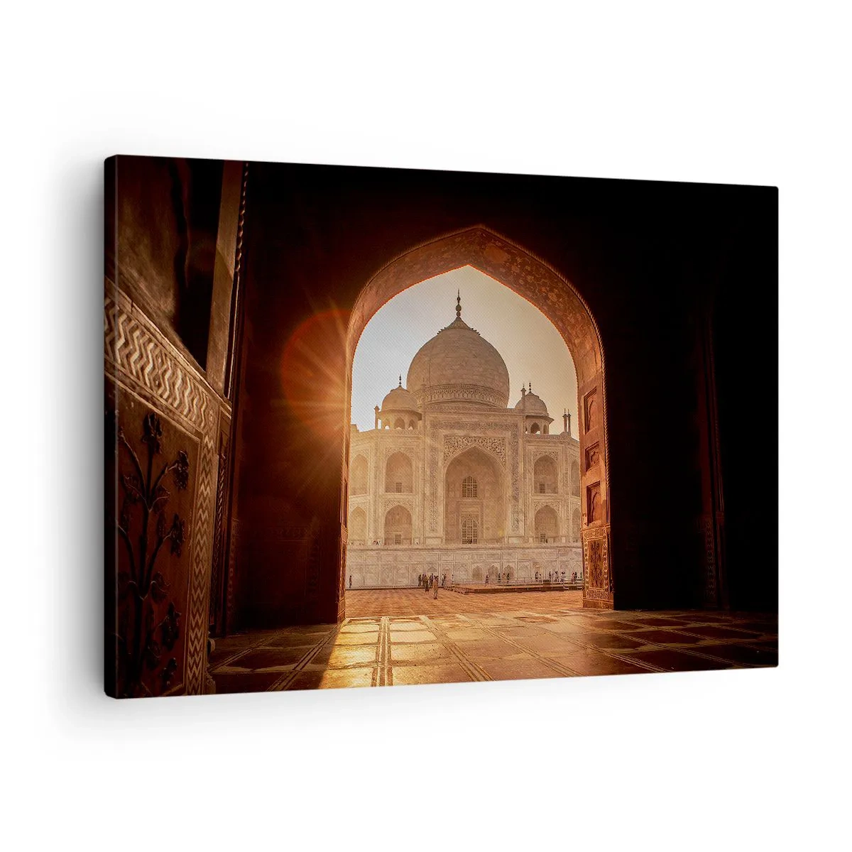 Quadro em tela - Taj Mahal sob a luz do sol visto do arco do portão - 70x50cm - Monumento ao amor sobrenatural - Decoração de parede moderna para a sala de estar e quarto ARTTOR