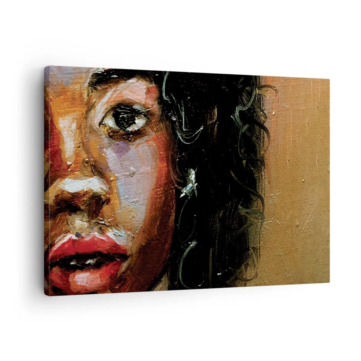 Quadro em tela - Um retrato expressivo de uma mulher em cores intensas. - 70x50cm - Preto e brilho - Decoração de parede moderna para a sala de estar e quarto ARTTOR