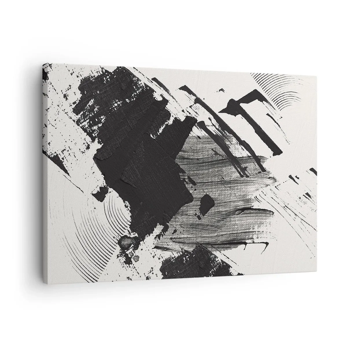Quadro em tela - Traços abstratos de preto em um fundo branco - 70x50cm - Abstração – expressão do preto - Decoração de parede moderna para a sala de estar e quarto ARTTOR