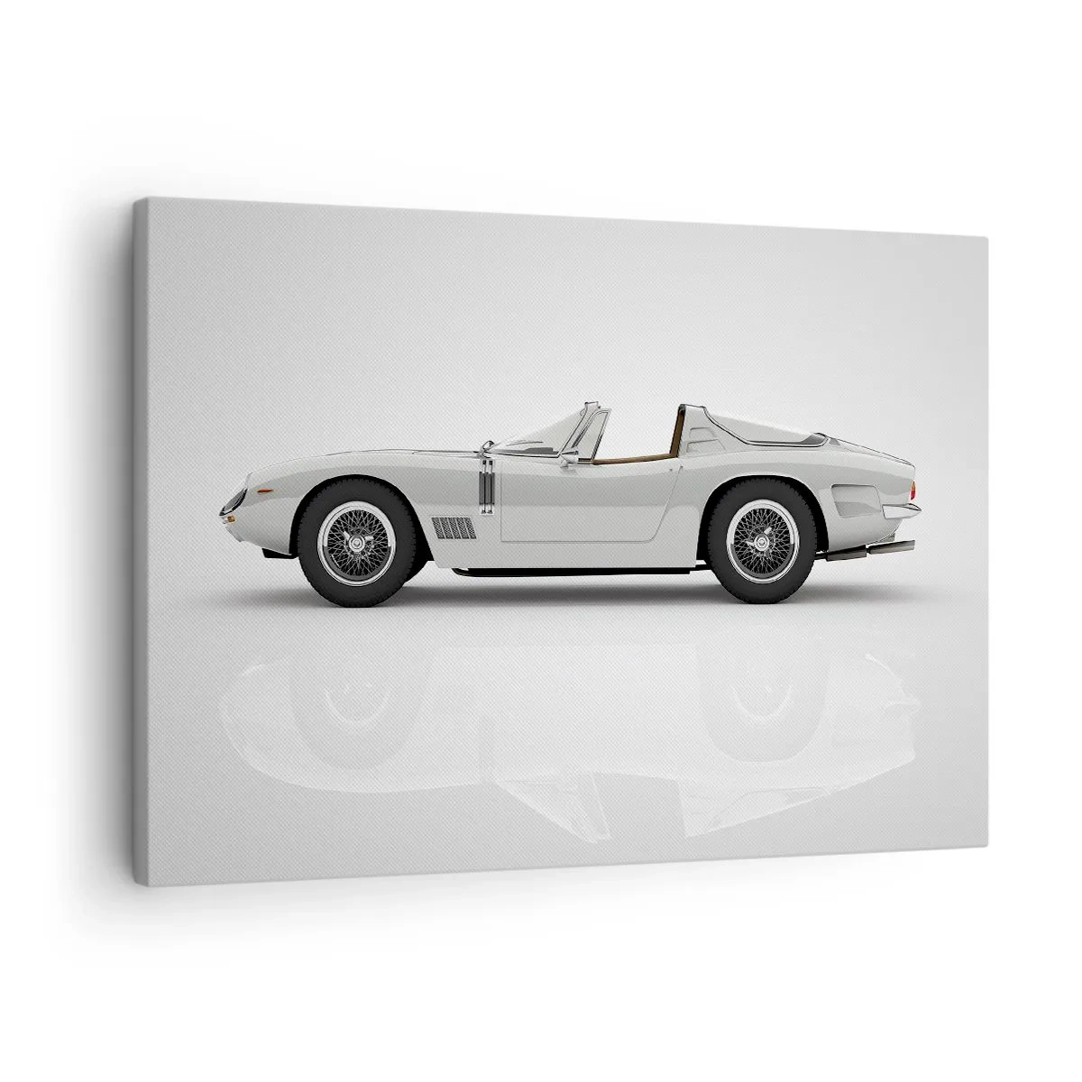 Quadro em tela - Conversível branco clássico em fundo claro - 70x50cm - A promessa de diversão - Decoração de parede moderna para a sala de estar e quarto ARTTOR
