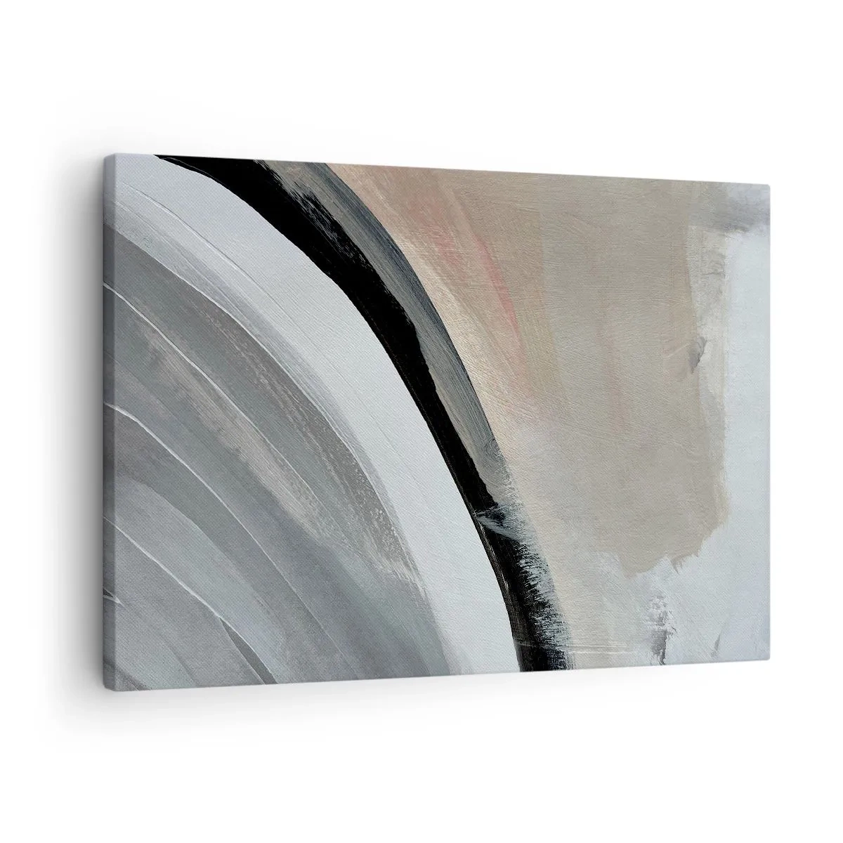 Quadro em tela - Arco abstrato em tons de preto, cinza e bege - 70x50cm - Composição: arco preto e cinza - Decoração de parede moderna para a sala de estar e quarto ARTTOR