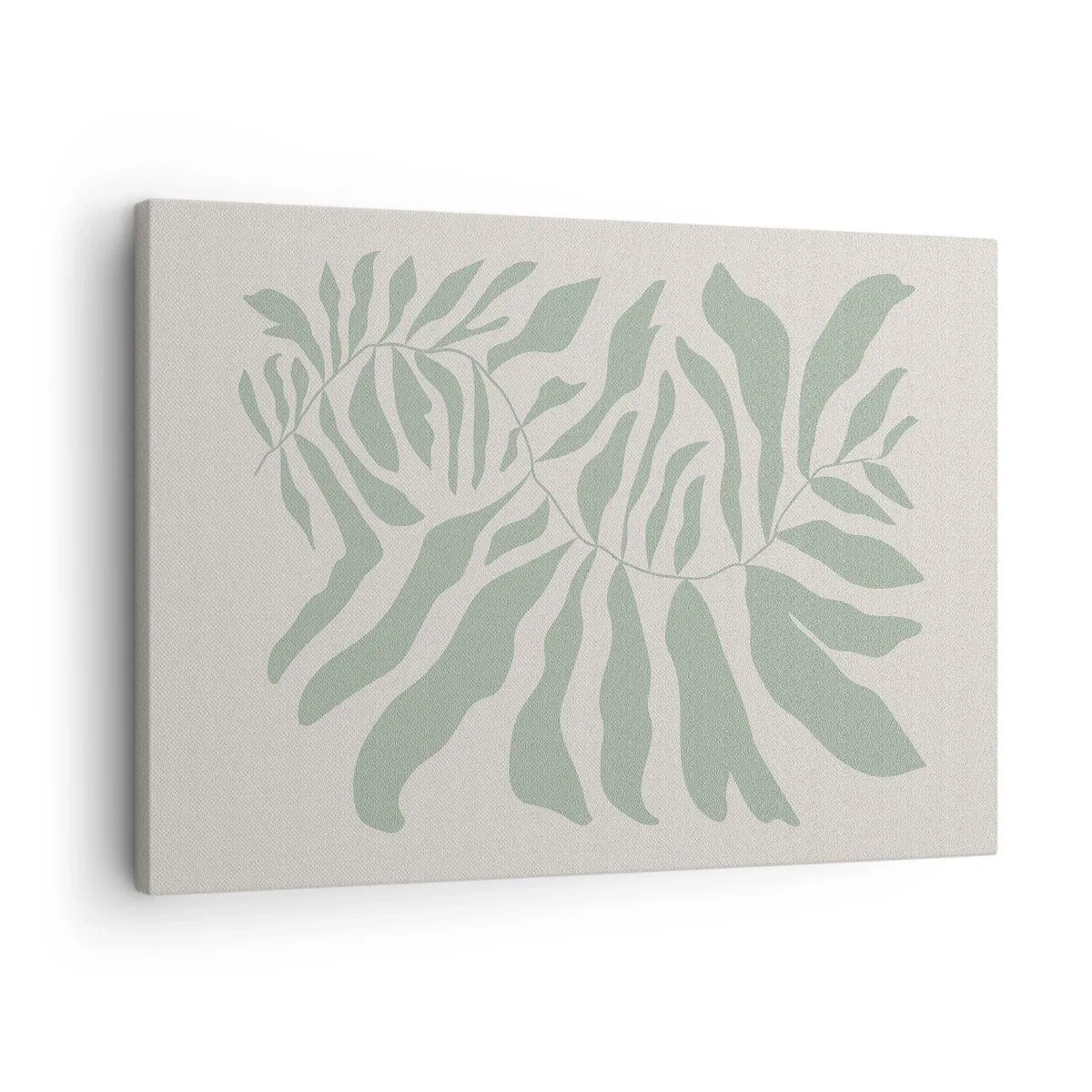 Quadro em tela - Um delicado padrão de galhos com folhas em um tom de verde esmeralda - 70x50cm - Galho esmeralda - Decoração de parede moderna para a sala de estar e quarto ARTTOR