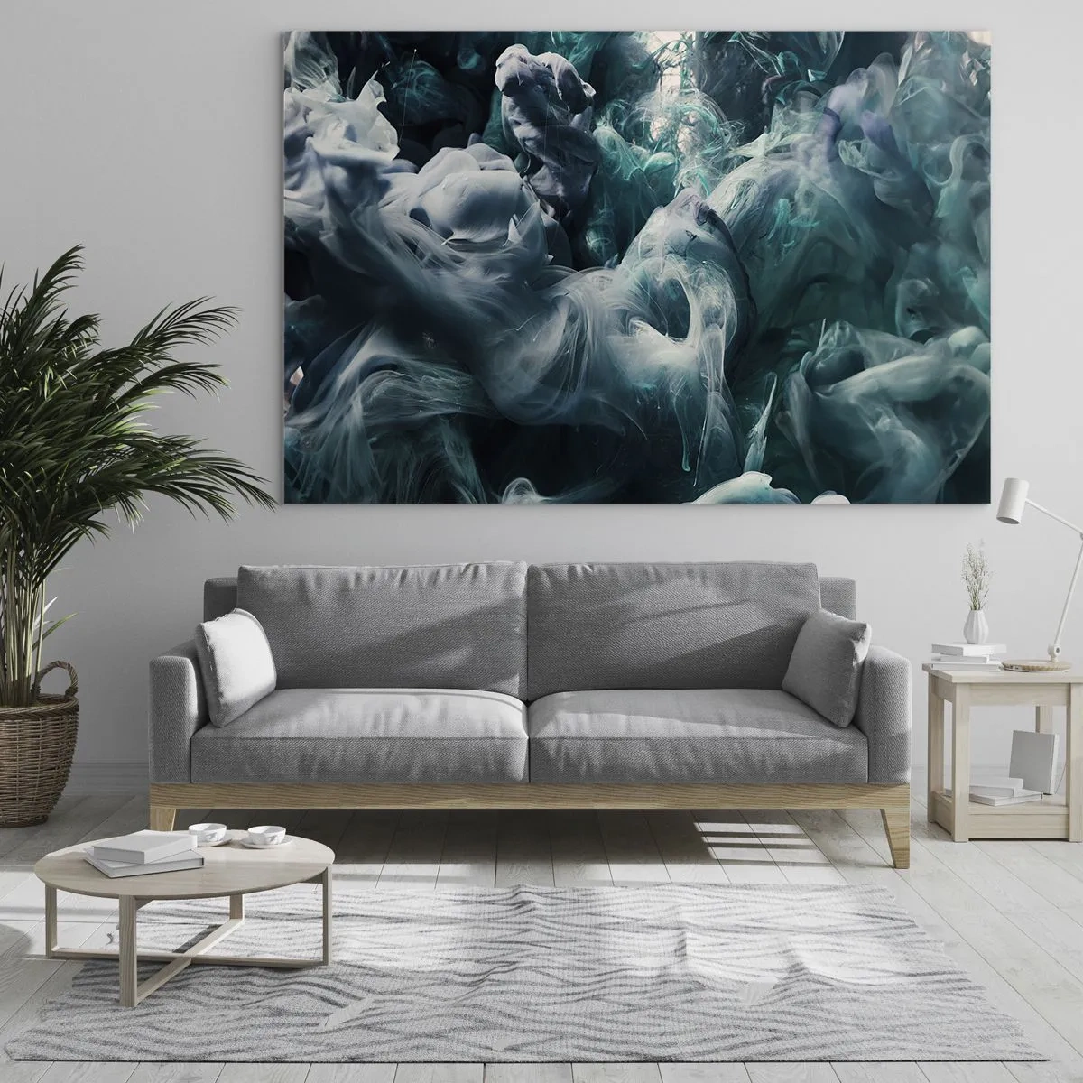 Quadro em vidro - A dança das tintas na água cria formas abstratas - 70x50cm - Movimento de cores - Decoração de parede moderna para a sala de estar e quarto ARTTOR