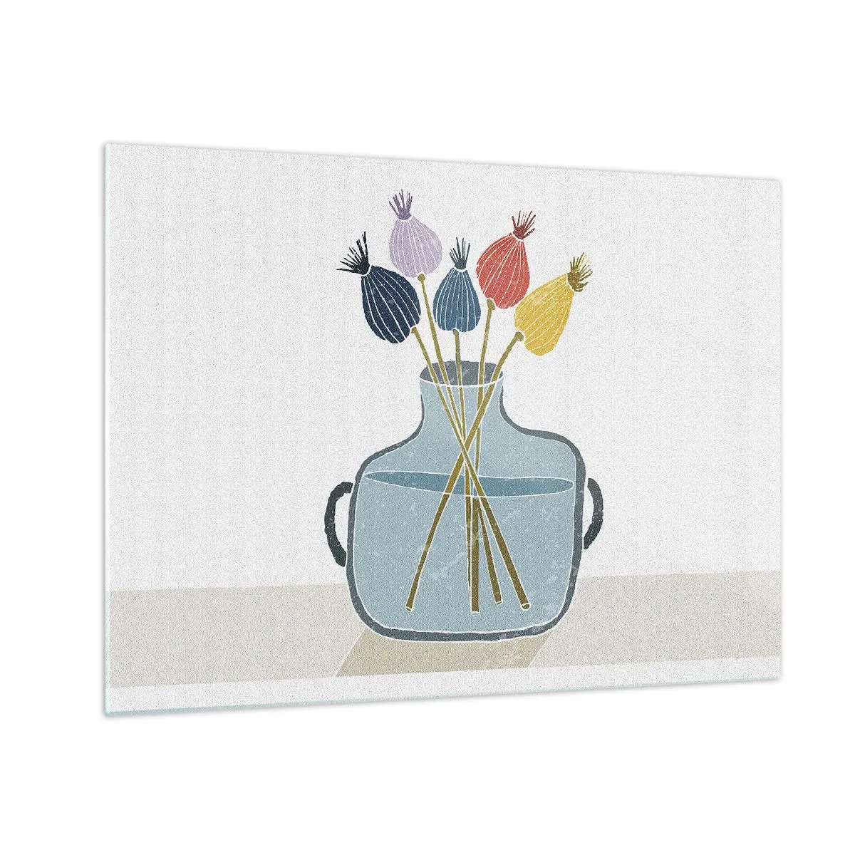 Quadro em vidro - Cabeças de papoula decorativas em uma jarra em estilo gráfico - 70x50cm - Como semeou a papoula - Decoração de parede moderna para a sala de estar e quarto ARTTOR