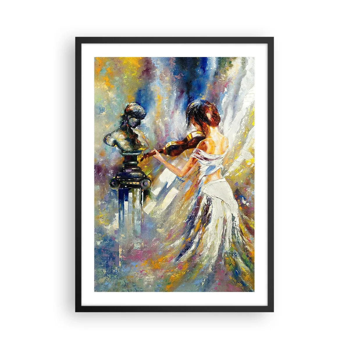 Pôster com moldura preta - Cena abstrata de uma mulher tocando violino - 50x70cm - Ożywić uczuciem - Decoração de parede moderna para a sala de estar e quarto ARTTOR