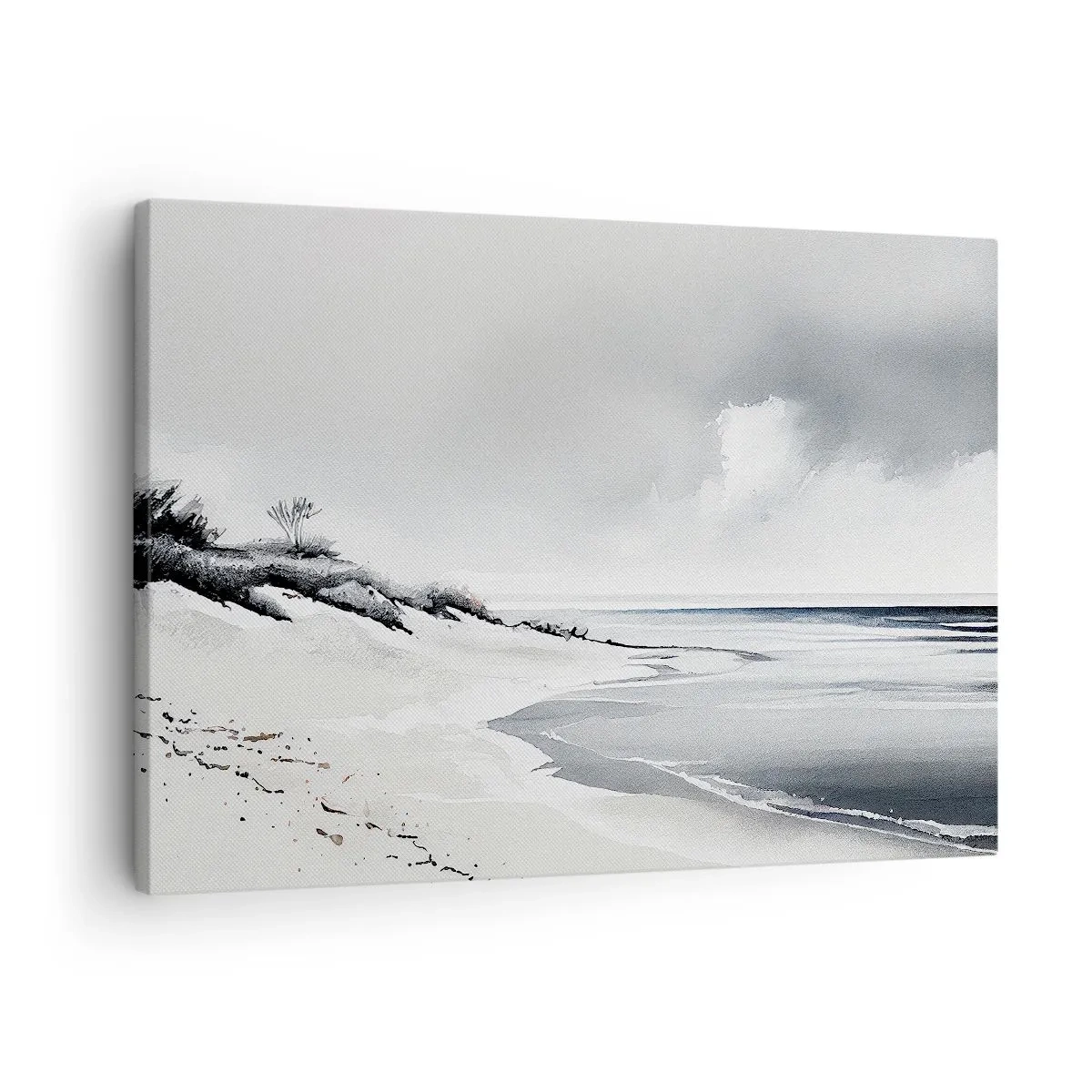 Quadro em tela - Uma praia em tons suaves de cinza e azul - 70x50cm - Juntos para sempre - Decoração de parede moderna para a sala de estar e quarto ARTTOR