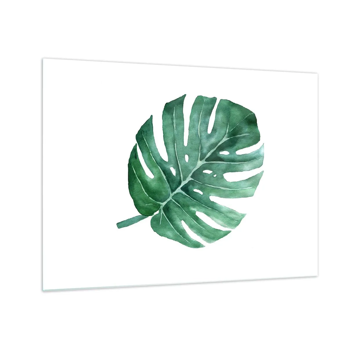 Quadro em vidro - Folha de monstera verde em fundo branco - 70x50cm - Conceito verde - Decoração de parede moderna para a sala de estar e quarto ARTTOR