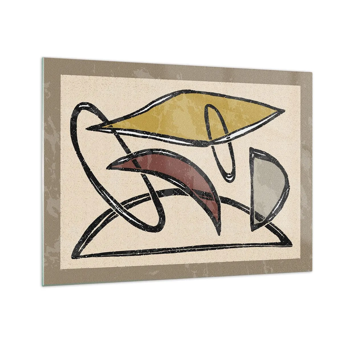 Quadro em vidro - Abstração geométrica em amarelo e vermelho - 70x50cm - Verticais e horizontais - Decoração de parede moderna para a sala de estar e quarto ARTTOR