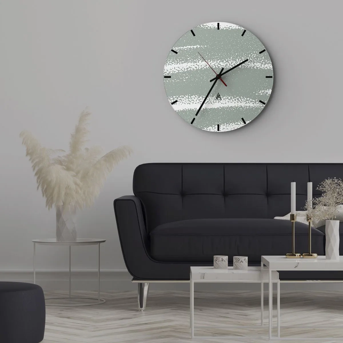 Relógio de parede - Relógio em vidro - Estrutura de inverno com abrasões em tom esverdeado - 30x30cm - Abstração em um clima de inverno - Decoração de parede moderna para a sala de estar, cozinha e quarto ARTTOR