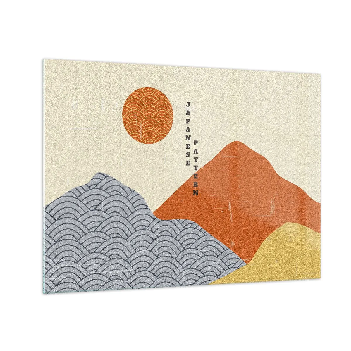Quadro em vidro - Gráficos com padrões japoneses de montanhas e sol - 70x50cm - No espírito japonês - Decoração de parede moderna para a sala de estar e quarto ARTTOR