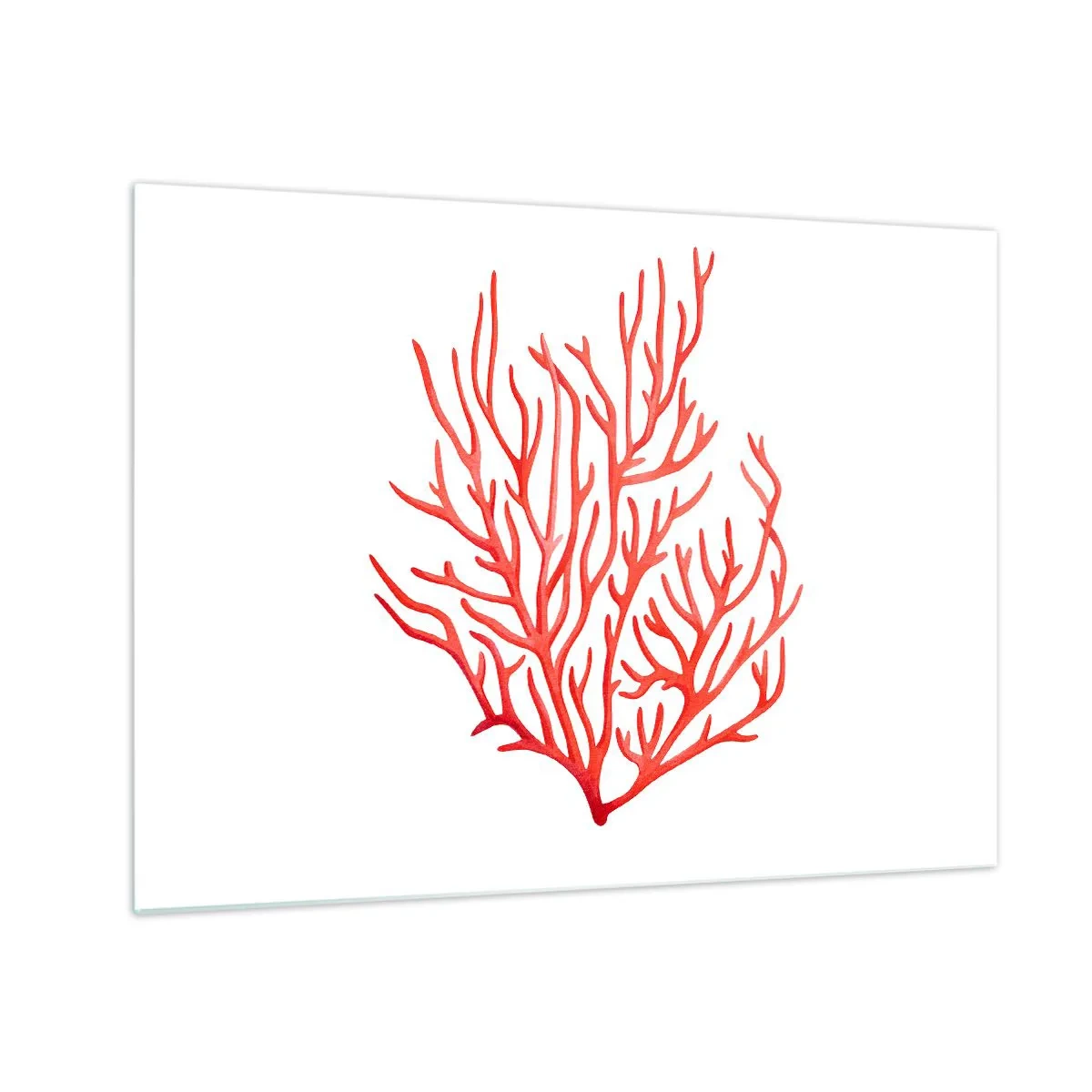 Quadro em vidro - Coral vermelho com estrutura de filigrana sobre fundo branco - 70x50cm - Filigrana coral - Decoração de parede moderna para a sala de estar e quarto ARTTOR