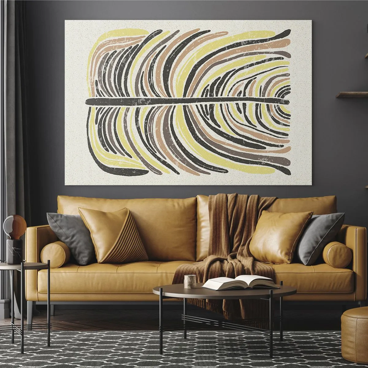 Quadro em vidro - Abstração orgânica em tons terrosos quentes sobre fundo claro - 70x50cm - Abstração cheia de vida - Decoração de parede moderna para a sala de estar e quarto ARTTOR