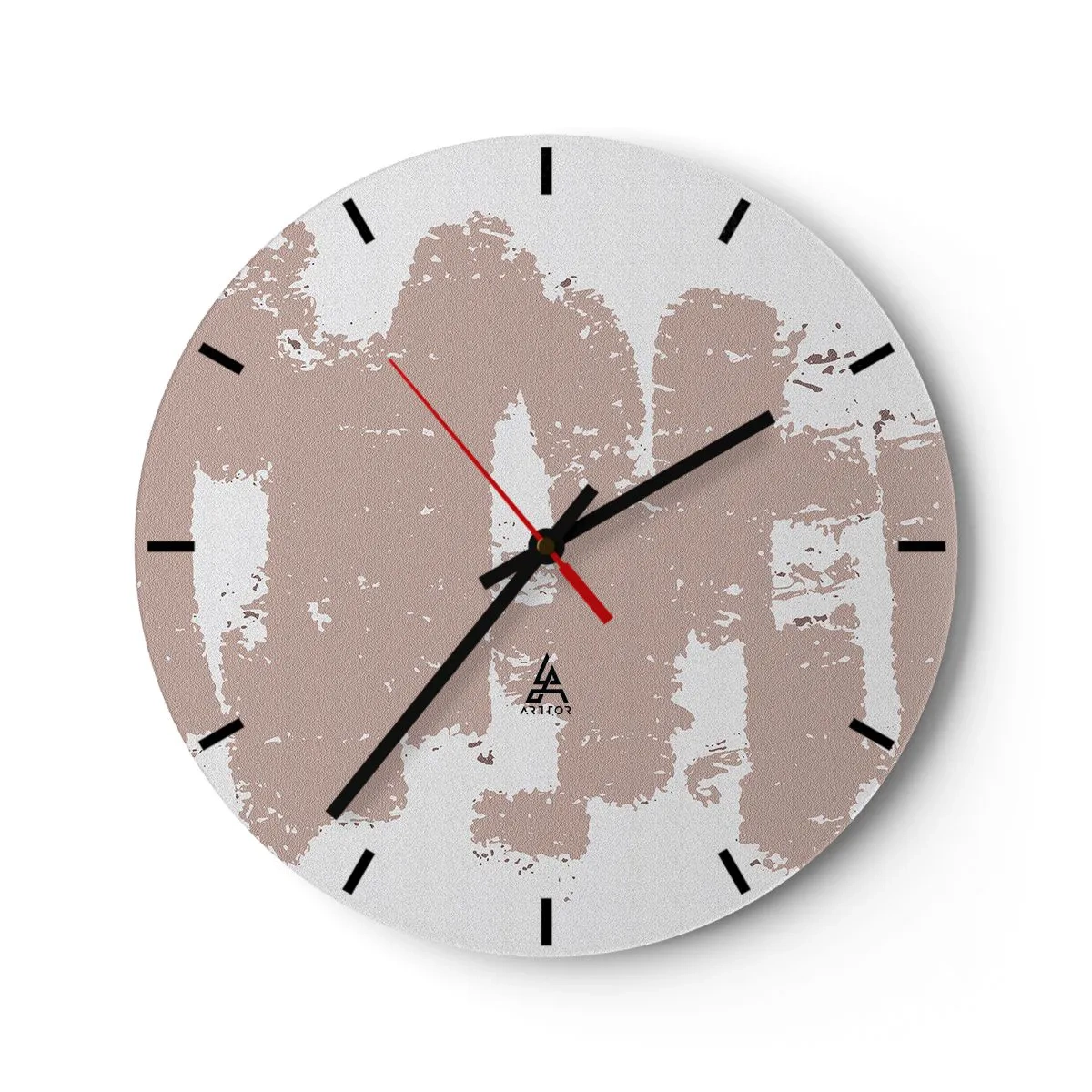 Relógio de parede - Relógio em vidro - Abstração textural em tons de rosa pó - 30x30cm - Abstração em rosa suave - Decoração de parede moderna para a sala de estar, cozinha e quarto ARTTOR