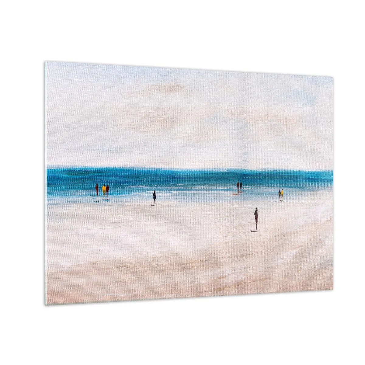 Quadro em vidro - Uma praia tranquila com silhuetas de pessoas caminhando ao longo da linha do mar - 70x50cm - Uma necessidade natural - Decoração de parede moderna para a sala de estar e quarto ARTTOR