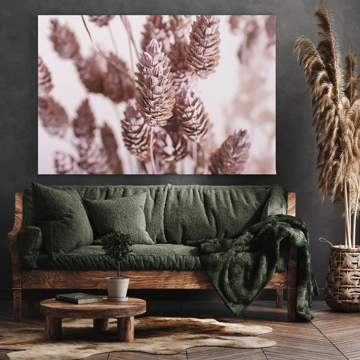Quadro em tela - Um close-up das delicadas pontas rosadas das gramíneas ornamentais - 70x50cm - Aparentemente discreto - Decoração de parede moderna para a sala de estar e quarto ARTTOR