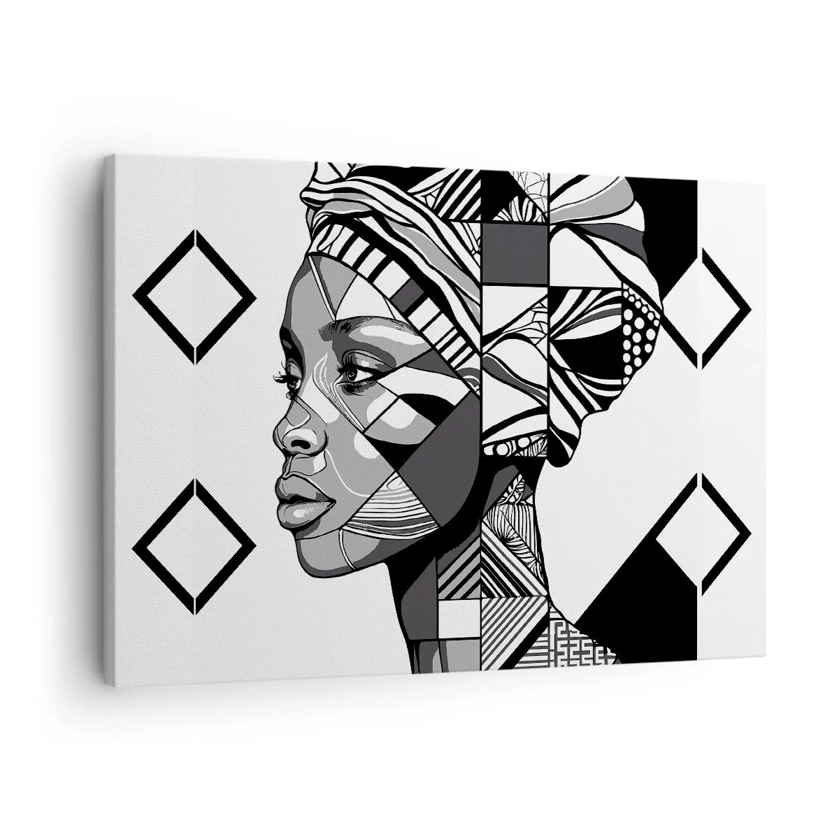 Quadro em tela - Retrato em preto e branco de uma mulher em estilo étnico - 70x50cm - Retrato étnico - Decoração de parede moderna para a sala de estar e quarto ARTTOR