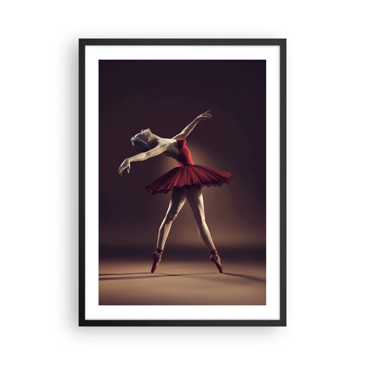 Pôster com moldura preta - Uma bailarina de vestido vermelho no palco - 50x70cm - Prima ballerina - Decoração de parede moderna para a sala de estar e quarto ARTTOR
