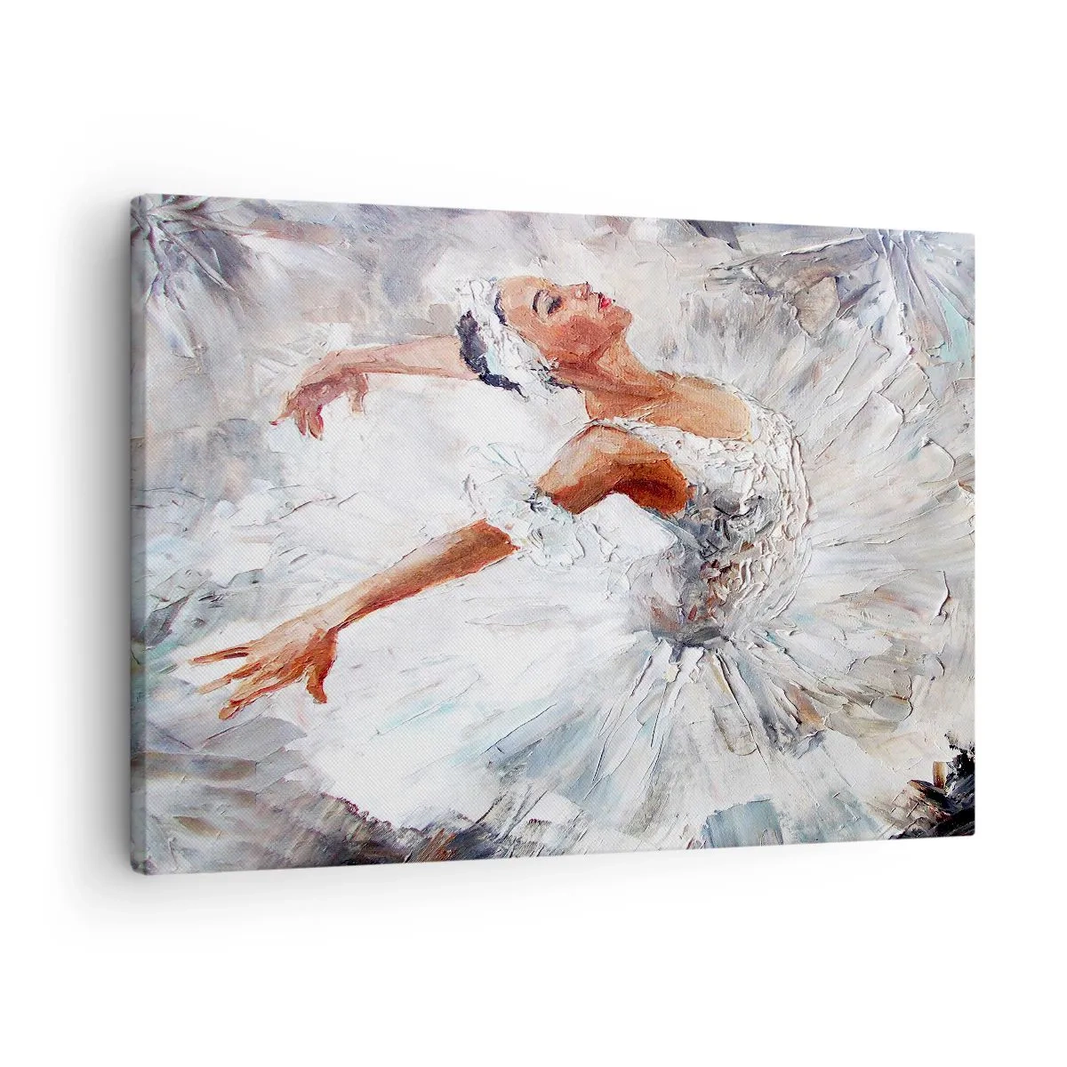 Quadro em tela - Uma bailarina de vestido branco dançando - 70x50cm - Delicado e leve como tule - Decoração de parede moderna para a sala de estar e quarto ARTTOR