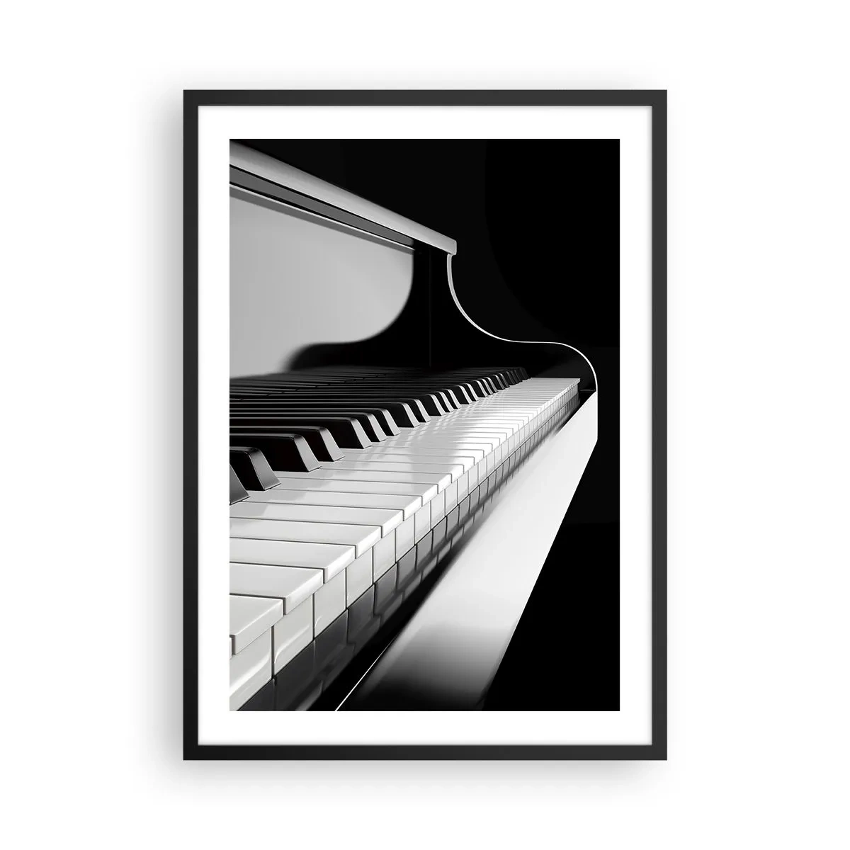 Pôster com moldura preta - Close-up em preto e branco de um teclado de piano - 50x70cm - Harmonia de formas e cores - Decoração de parede moderna para a sala de estar e quarto ARTTOR