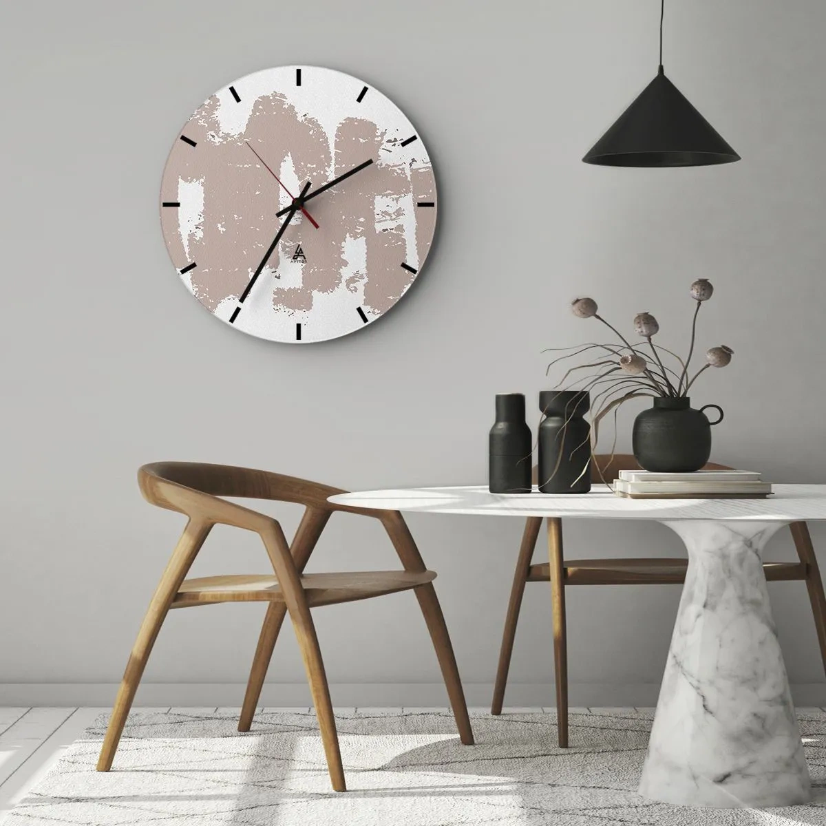 Relógio de parede - Relógio em vidro - Abstração textural em tons de rosa pó - 30x30cm - Abstração em rosa suave - Decoração de parede moderna para a sala de estar, cozinha e quarto ARTTOR