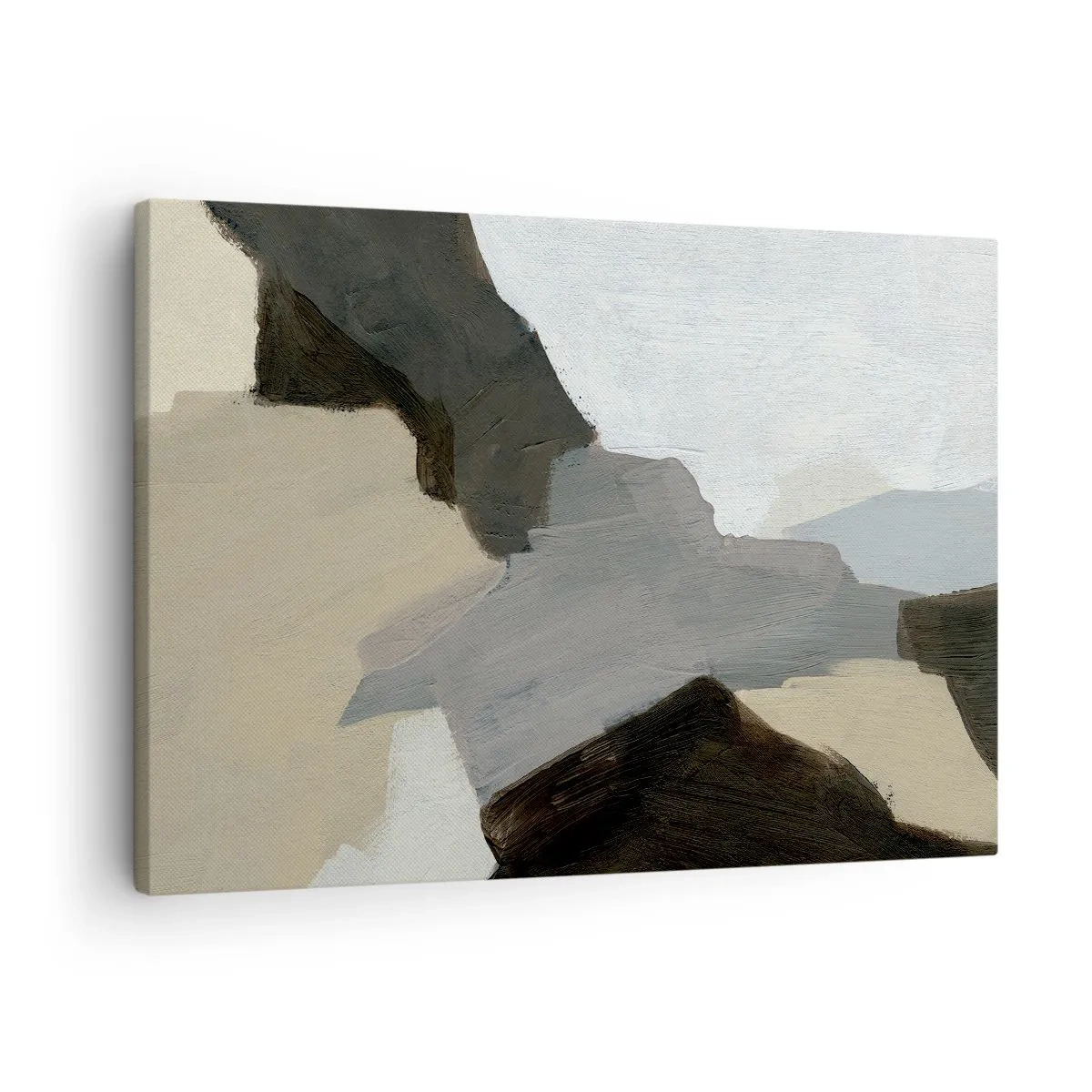 Quadro em tela - Formas abstratas em tons de bege, marrom e cinza - 70x50cm - Abstração: a encruzilhada do cinza - Decoração de parede moderna para a sala de estar e quarto ARTTOR