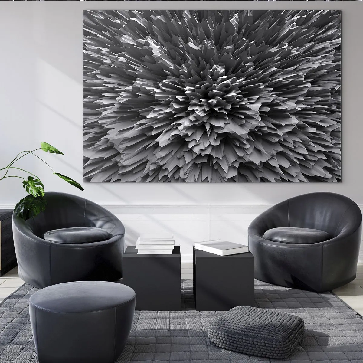 Quadro em vidro - Estrutura 3D abstrata em preto e branco com bordas nítidas - 70x50cm - Não pode ficar mais difícil do que isso - Decoração de parede moderna para a sala de estar e quarto ARTTOR