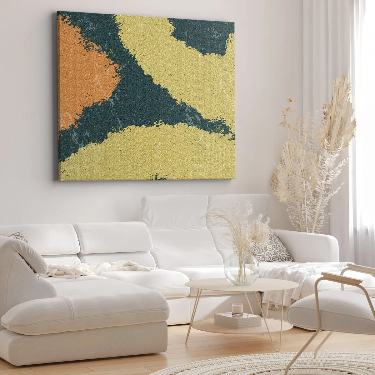 Quadro em tela - Manchas abstratas em cores terrosas e verdes - 70x50cm - Abstração – movimento lento - Decoração de parede moderna para a sala de estar e quarto ARTTOR