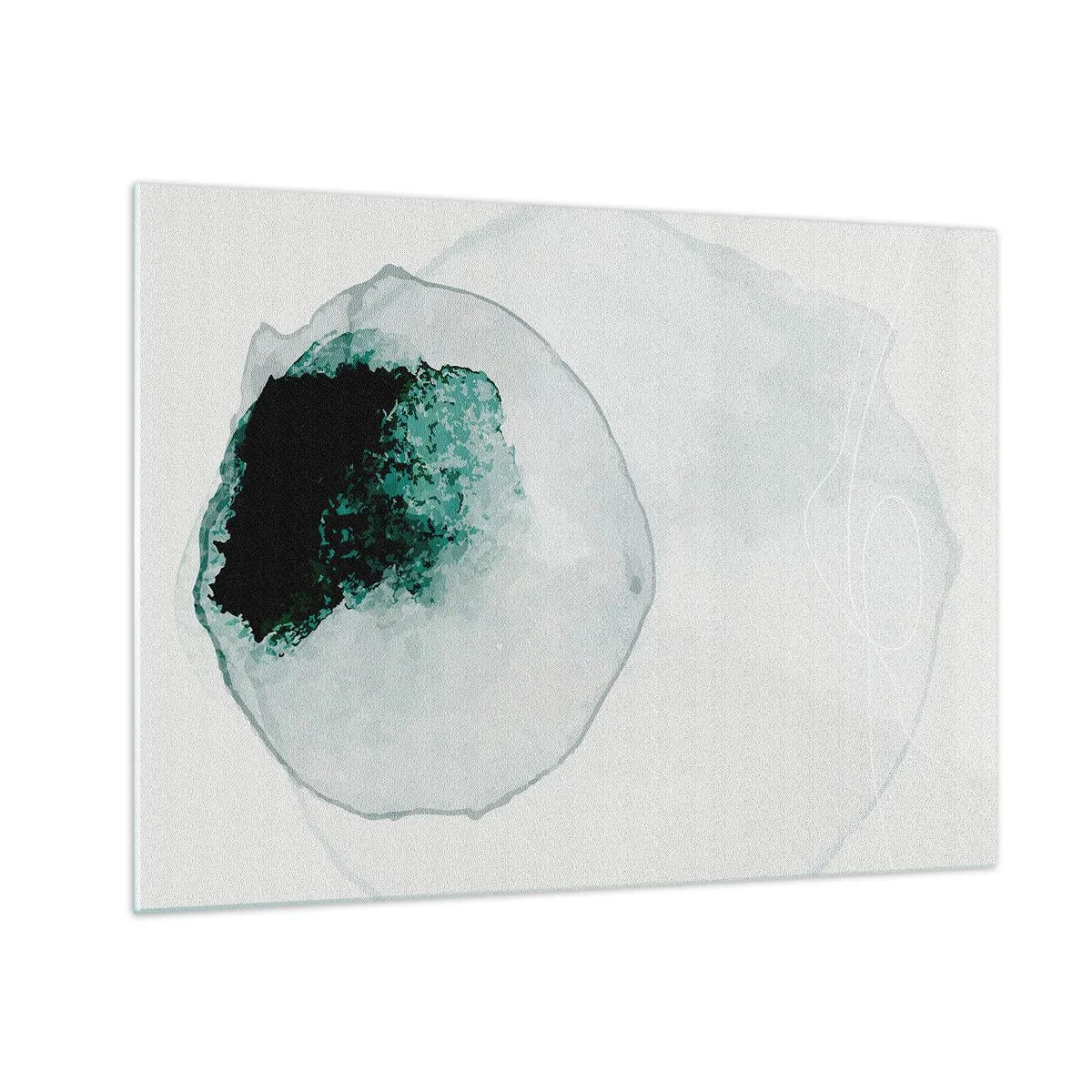 Quadro em vidro - Uma forma abstrata que lembra uma gota de água em tons de verde. - 70x50cm - Numa gota d'água - Decoração de parede moderna para a sala de estar e quarto ARTTOR