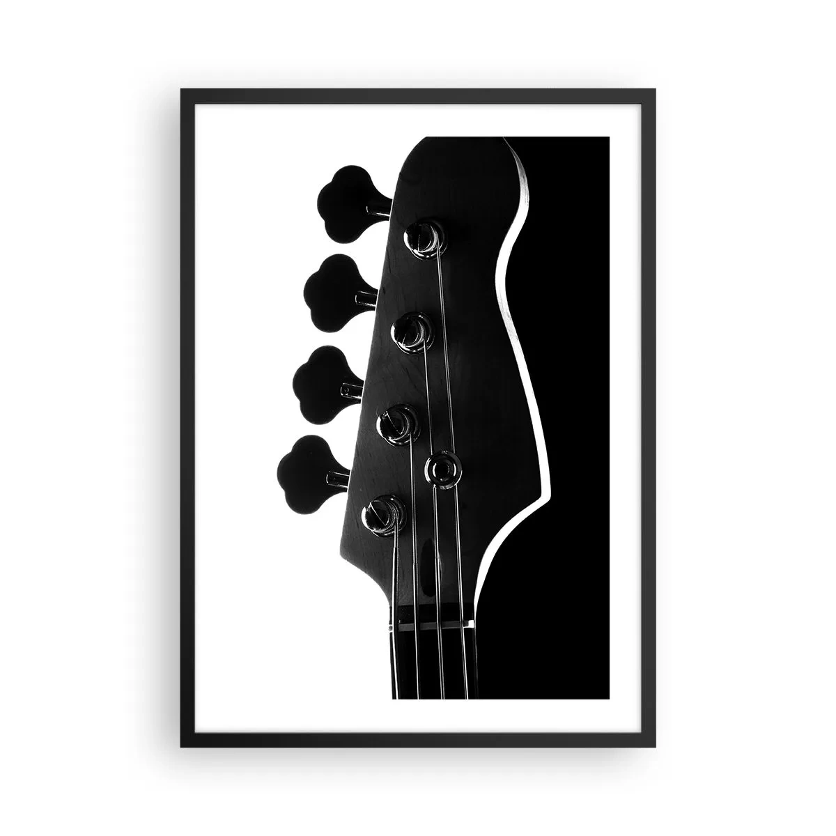 Pôster com moldura preta - Um tema musical minimalista em preto e branco com uma guitarra elétrica. - 50x70cm - Silêncio rochoso - Decoração de parede moderna para a sala de estar e quarto ARTTOR