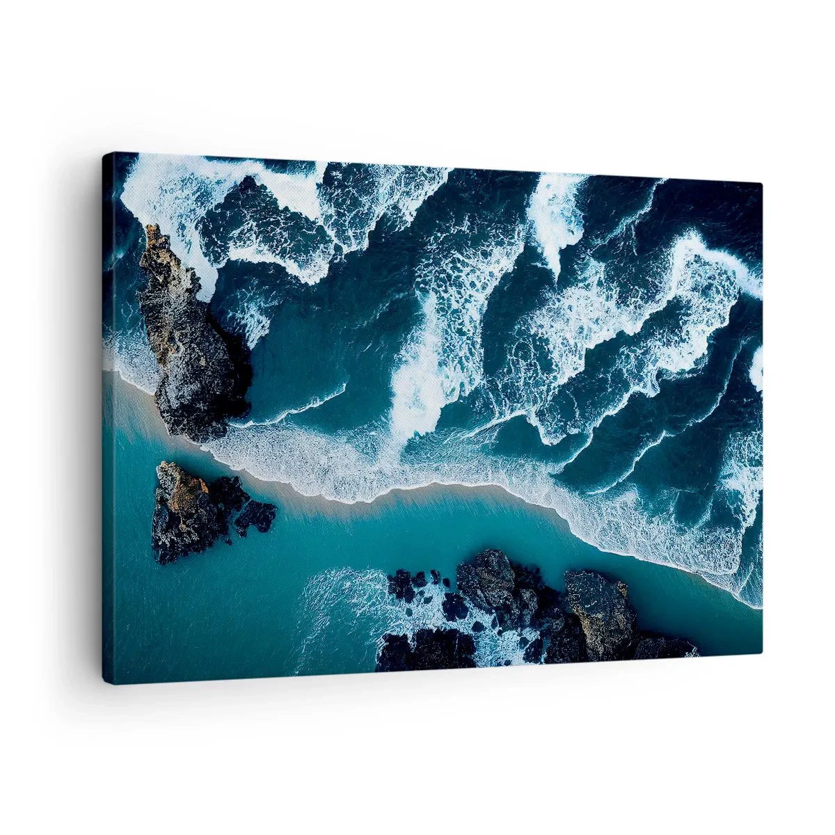 Quadro em tela - Vista aérea de ondas quebrando na costa - 70x50cm - Envolto em ondas - Decoração de parede moderna para a sala de estar e quarto ARTTOR