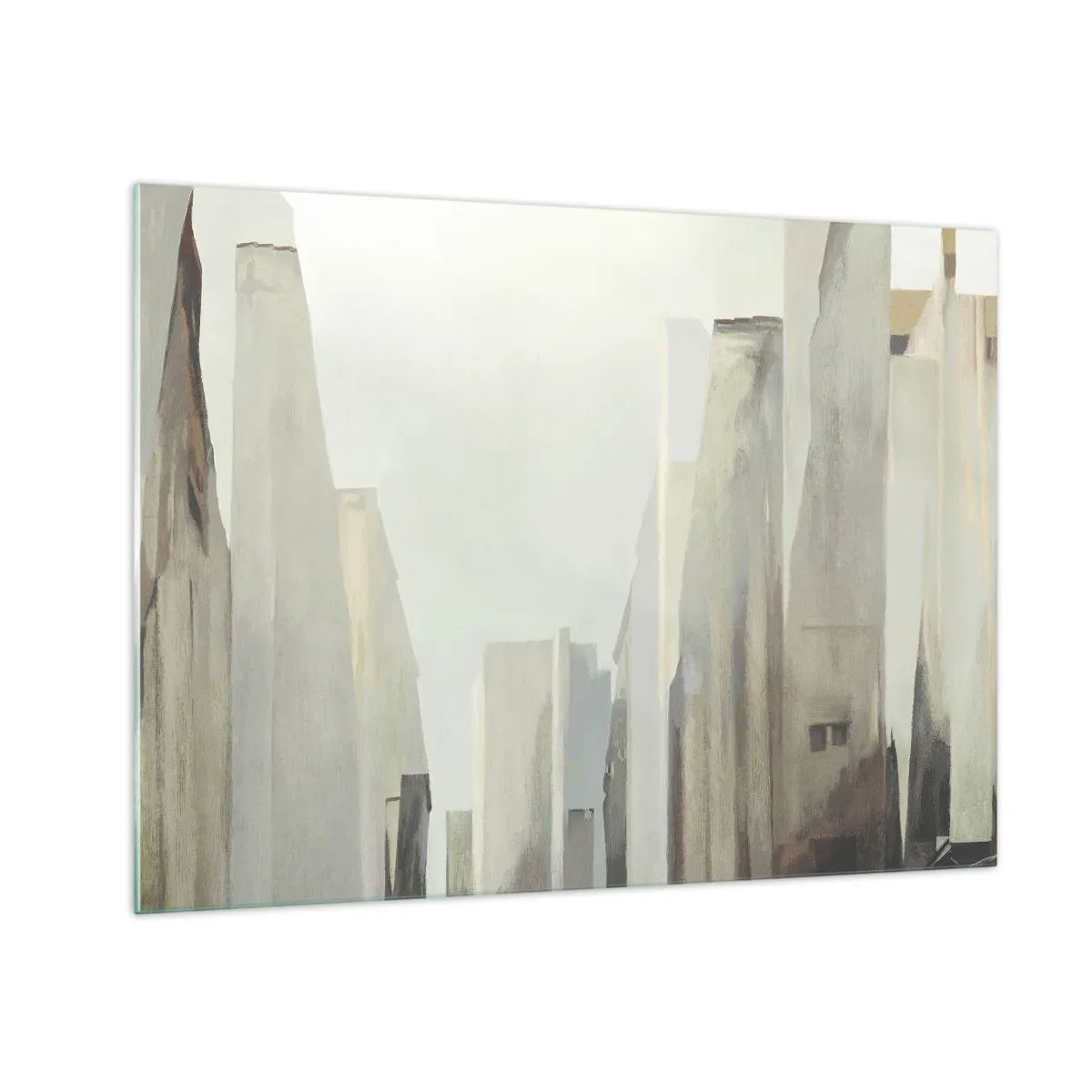 Quadro em vidro - Uma visão abstrata de edifícios urbanos em uma paleta suave - 70x50cm - Sonho com a cidade - Decoração de parede moderna para a sala de estar e quarto ARTTOR