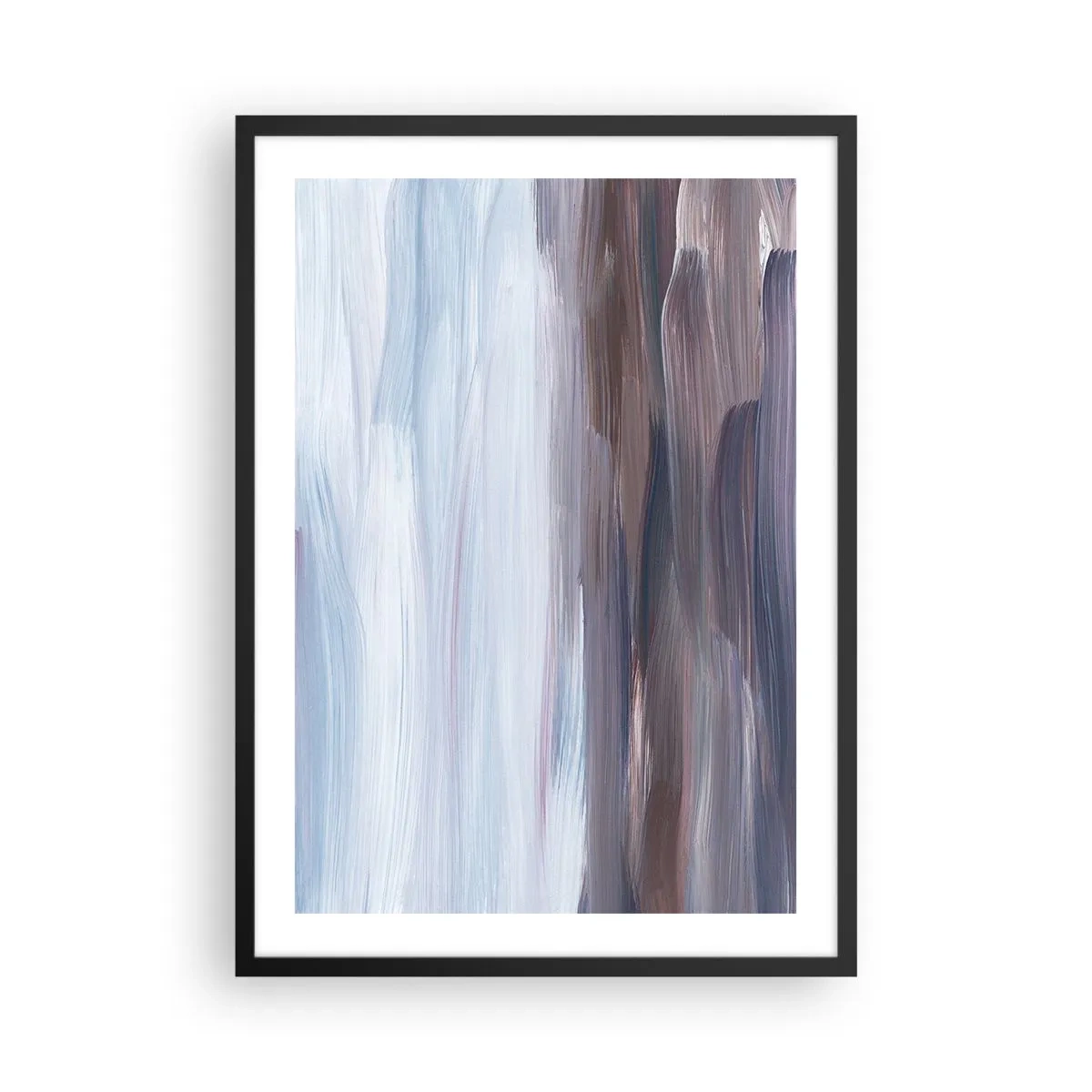 Pôster com moldura preta - Pinceladas abstratas em tons de azul e marrom - 50x70cm - Elementos: água - Decoração de parede moderna para a sala de estar e quarto ARTTOR