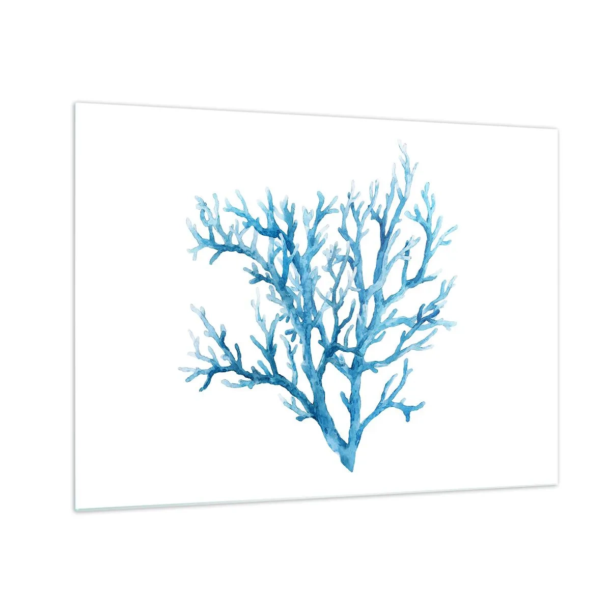 Quadro em vidro - Uma delicada aquarela representando coral azul - 70x50cm - Filigrana náutica - Decoração de parede moderna para a sala de estar e quarto ARTTOR