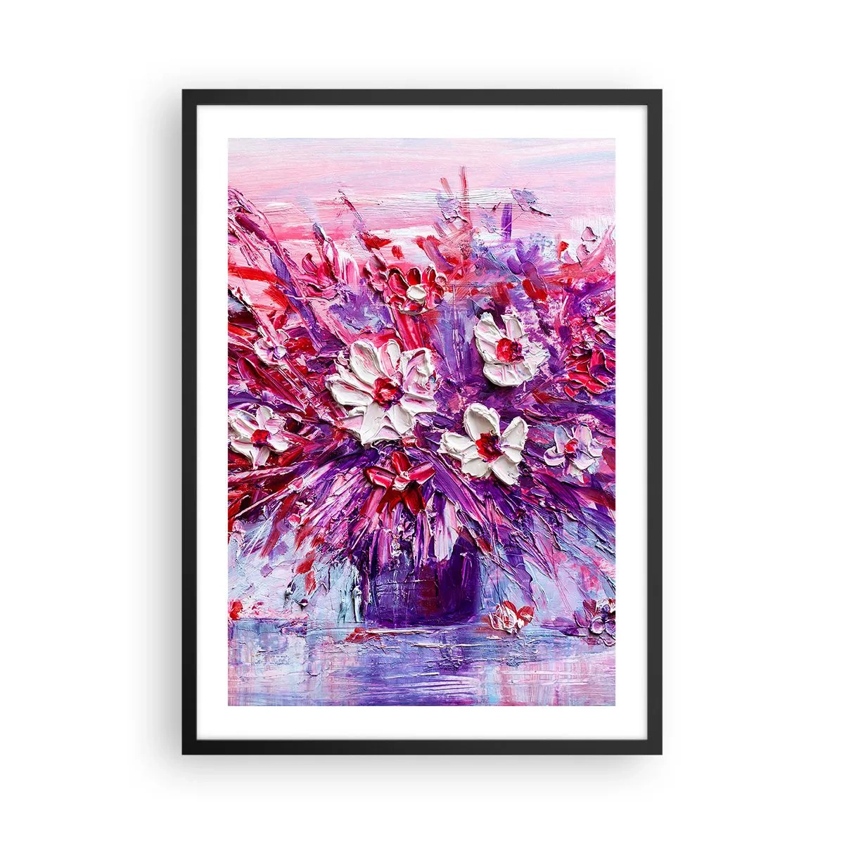 Pôster com moldura preta - Um buquê de flores em tons de rosa, roxo e branco - 50x70cm - Inocência e paixão - Decoração de parede moderna para a sala de estar e quarto ARTTOR