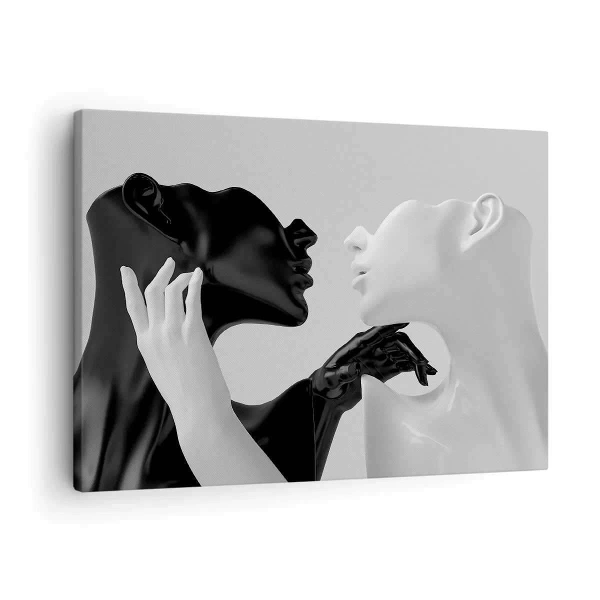 Quadro em tela - Silhuetas em preto e branco em close-up dinâmico - 70x50cm - Atração – desejo - Decoração de parede moderna para a sala de estar e quarto ARTTOR