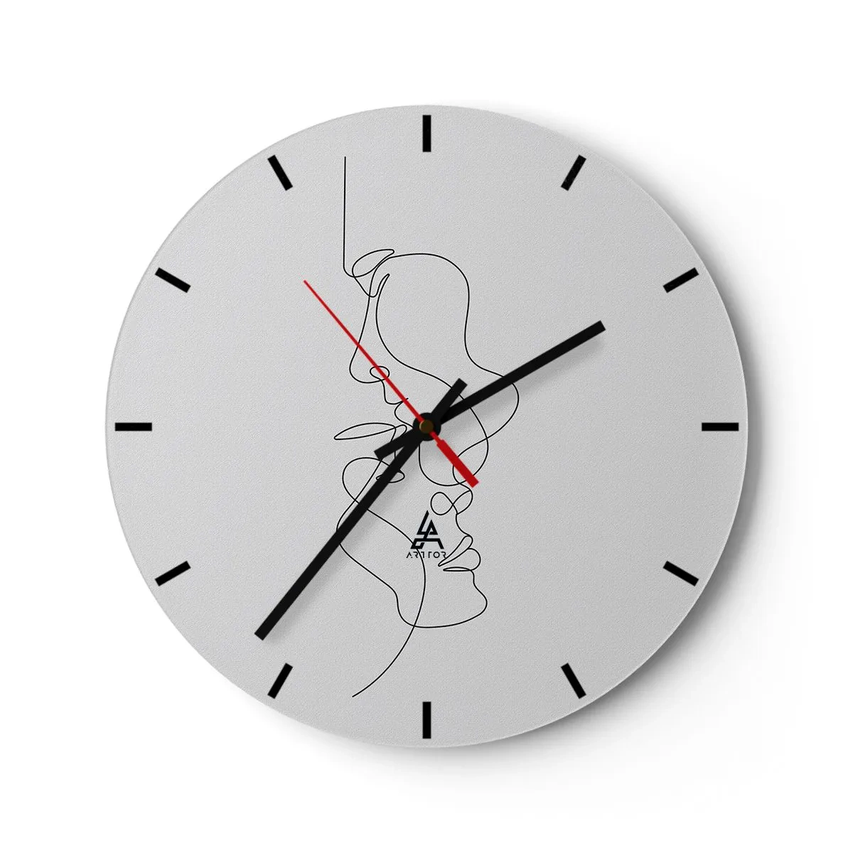 Relógio de parede - Relógio em vidro - Contornos de rosto minimalistas em linhas pretas sobre fundo branco - 30x30cm - O calor dos desejos amargos - Decoração de parede moderna para a sala de estar, cozinha e quarto ARTTOR