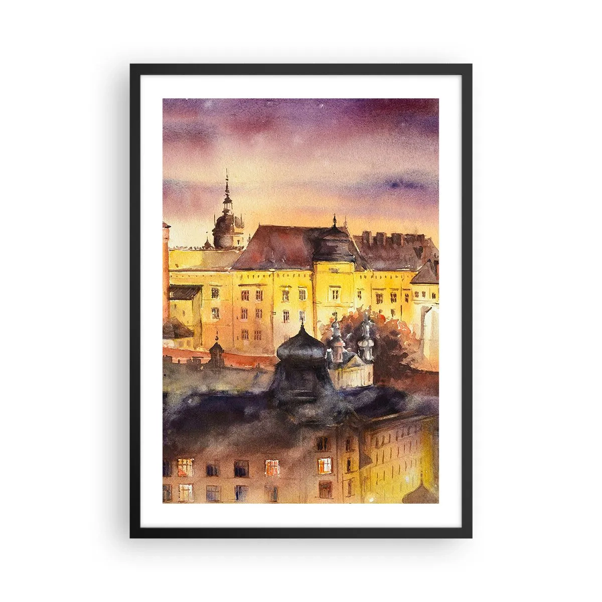 Pôster com moldura preta - Uma vista pitoresca da cidade à luz do pôr do sol - 50x70cm - História e conto de fadas - Decoração de parede moderna para a sala de estar e quarto ARTTOR