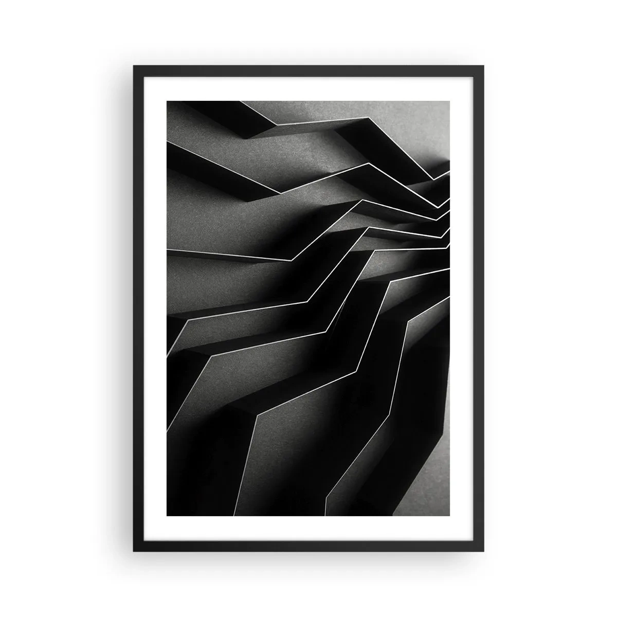 Pôster com moldura preta - Uma composição em preto e branco de estruturas geométricas e espaciais - 50x70cm - Ordem espacial - Decoração de parede moderna para a sala de estar e quarto ARTTOR